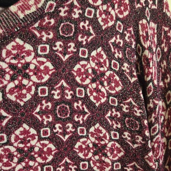 Talbots Vintage Burgundy Print Metallic Cardigan Sweater Size S - Picture 4 of 7
